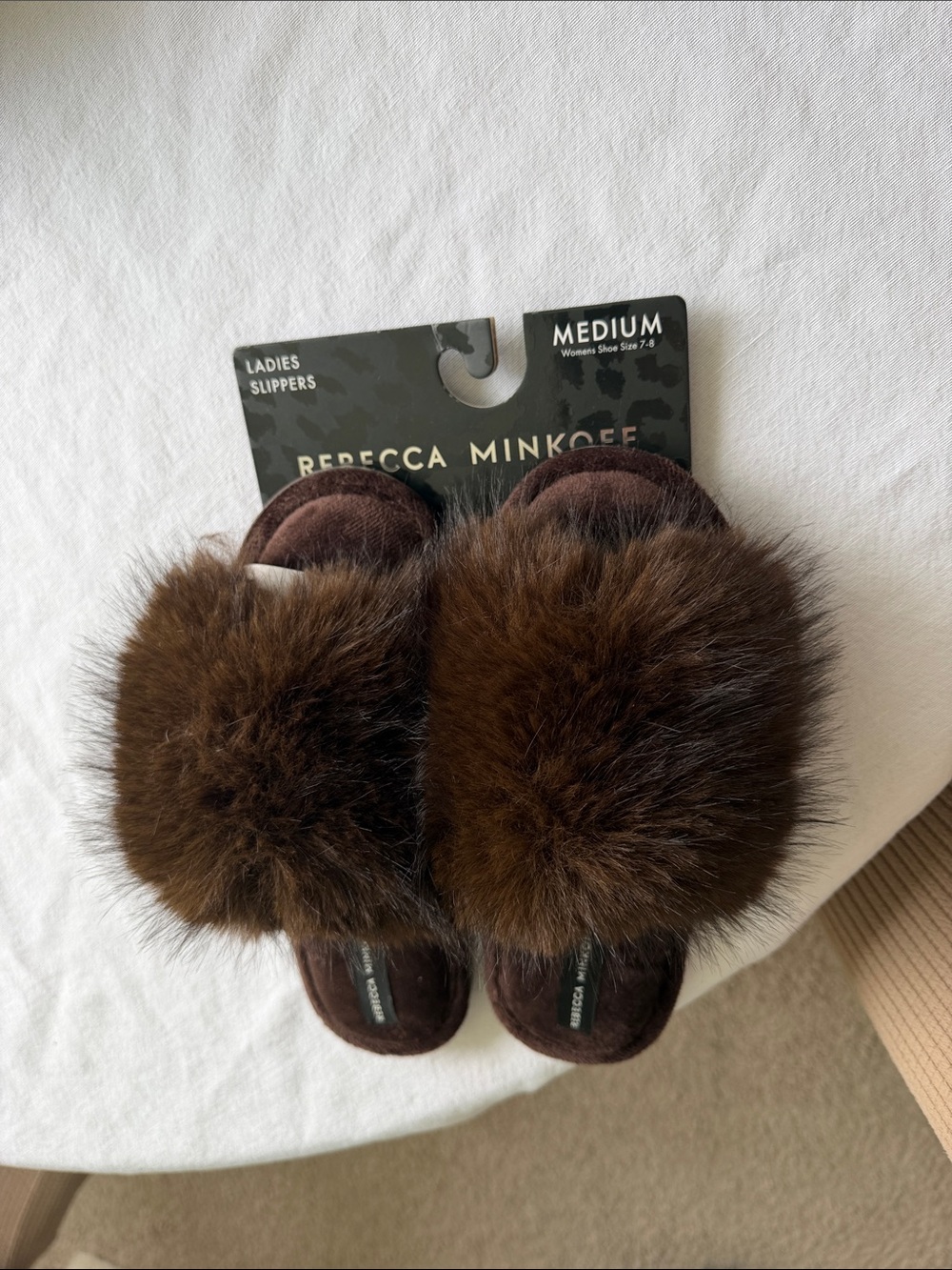 Faux Fur Slide Slippers - Brown REBECCA MINKOFF- medium size